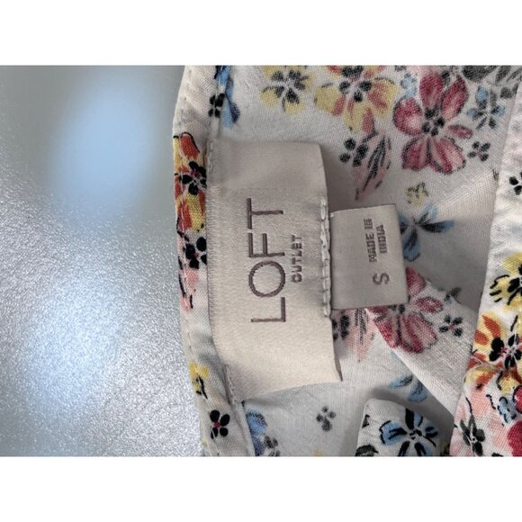 Floral Print‎ LOFT Outlet Women’s Short Sleeve Blouse Top With Ruffle Sleeves - Picture 5 of 7